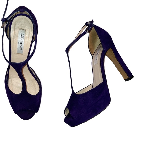 L.K.Bennett T-Strap Suede Platform Sandals - Picture 1 of 16